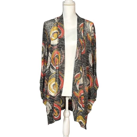 Ali Miles Cardigan Size XL Black Gray Sheer Swirl Abstract Boho Wearable Art - Picture 1 of 10